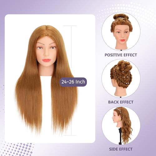 mannequin head human hair 80 real hair cosmetology mannequin head for braiding styling cutting 26-28 doll head with clamp tools blonde
