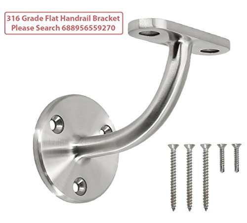 Stainless Steel Wall Mount Staircase Handrail Brackets w/Base Flange Cover for Flat Surface Square Rectangle Top Rail Tube, Satin Finish, 2-Pack