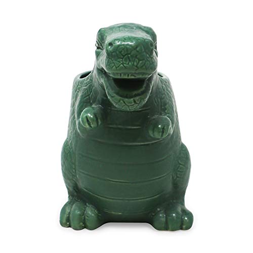 Isaac Jacobs Green Ceramic Dinosaur Cup, Toothbrush Holder, Multi-Purpose Organizer, – Great For Toiletries, Bathroom, Kitchen, Crafts, Desk, Novelty Bathroom Accessory (Single Cup, Green) #TOP1