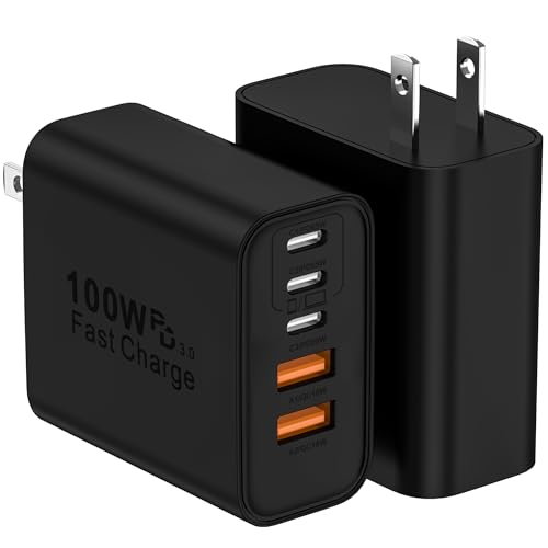Image of USB C Charger Block, 2-Pack 100W 5-Port USB C Wall Charger iPhone Charger Fast Charging PD Power Adapter+QC Wall Plug Multiport Type C Brick Chargers for iPhone 17 16 15 14 13 Pro Max,Samsung,MacBook