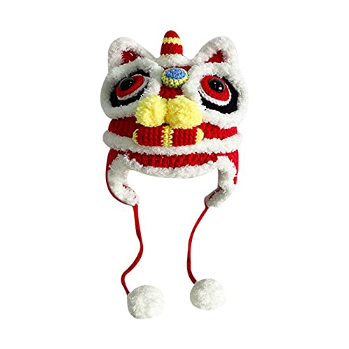 Tradition Hat with Pom Embroidered Headdress Chinese Style Crochet Autumn and Winter Handmade Warm New Year Hat2