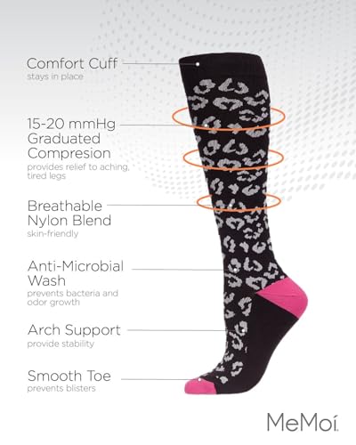 Image of MeMoi Wellfit Women's Leopard Nylon 15-20mmHg Graduated Compression Socks