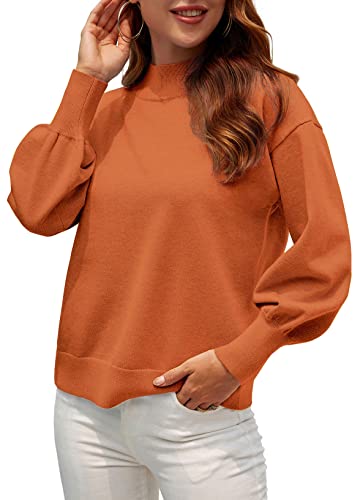 Image of WEACZZY Women's Sweater Mock Neck Long Lantern Sleeve Lightweight Knit Tops