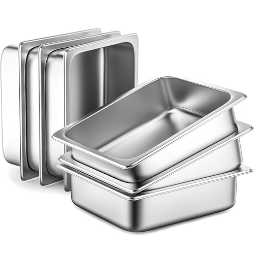 6 Pack Hotel Pans, 1/2 Size 4" Deep Stainless Steel Steam Table Pan, 12.8" L x 10.4" W Anti Jam Commercial Catering Food Pans for Hotel, Home, Party, Restaurant, Buffet