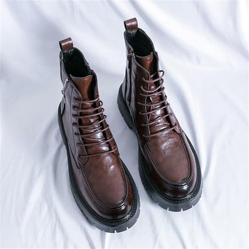 Men's Genuine Leather Round Toe Lace Up Oxford Shoes Side Zipper Platform Combat Boots with Lug Sole Comfortable Ankle Chukka Boots for Fall Winter Outdoor Military Casual Business Work2