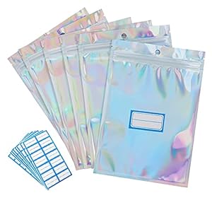 Anstore 120 Stück Holografische Zip Beutel mit Etiketten