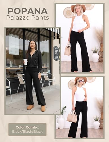 Image of Popana Wide-Leg Pants Palazzo Pants, Soft Lightweight Flowy Bootcut Wide Leg Lounge Pants for Women 3-Pack