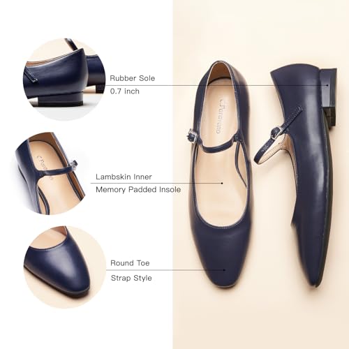 C.Paravano Women's Mary Jane Flats | Almond Toe Ballet Flats | Work Shoes with Adjustable Straps | Slip on Dress Shoes4