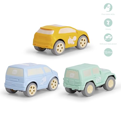 Dickie Toys ABC - Cozy Friends Auto (11 cm) - Aufziehauto ab 1 Jahr mit Rückzug und weichem Material zum Quetschen, Spielzeug für Babys und Kinder ab 12 Monate, 3-Fach Sortiert, zufällige Auswahl
