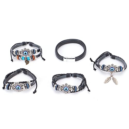 XZXCVN Pulseras de Ojo Turco Ajustables, 5 Piezas, Diseño de 8 Pétalos en Azul - Protección Contra Energías Negativas, Estilos Versátiles para Uso Diario y Regalos