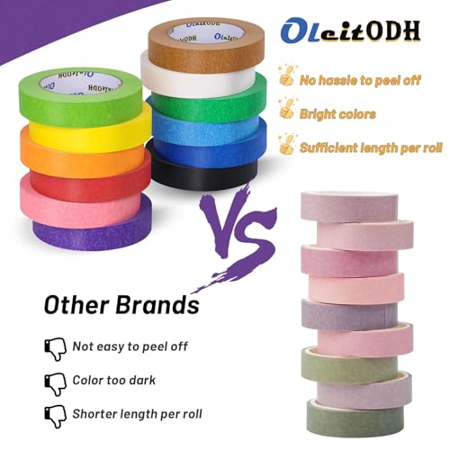 Image of Oleitodh 6 Rolls Colored Masking Tape-1 inch x 330 Yards Painters Tape, Rainbow Colors Rolls Bulk Kids Colorful Paper Marking Tape Decorative Arts Crafts Labeling DIY School Classroom Supplies
