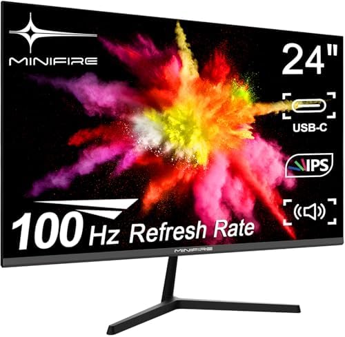 Minifire 24 Zoll USB-C Monitor mit Lautsprecher, 100Hz, IPS, FHD 1080P Adaptive Sync PC Bildschirm, HDMI USB-C Anschlüsse (MF24X3 HDMI-Kabel im Lieferumfang enthalten)