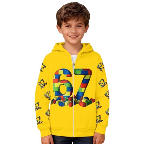 Chaqueta Con Capucha Para NiñOs 67 Six Seven Motivo De NúMeros Coloridos De Dibujos Animados Para NiñO Y NiñA, Manga Larga, CáLida OtoñO-Invierno Sudadera Con Capucha Con Cremallera 6 7 Traje Festivo