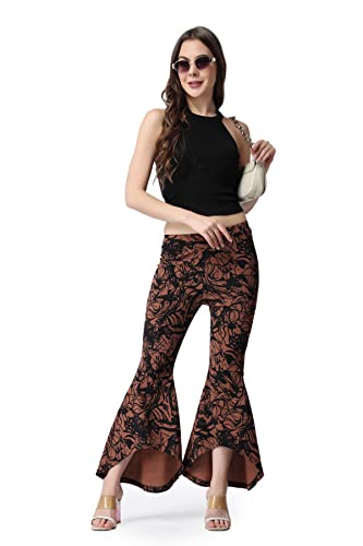 Image of POPWINGS Casual Marble Print Bell Bottom Trousers for Women || Flare Fit Women Trousers for Summer || Stylish Western Regular Fit Casual Bell Bottom Trousers for Women