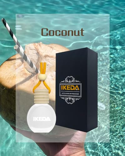 Image of ikeda fragrance Car Air Freshener Hanging, Car Scent with Vent Clip Bottle,45-Days Long Lasting Fragrance,Essential Oil Diffuser,Odor Eliminator for Home Deodorizer (Round, Coconut)