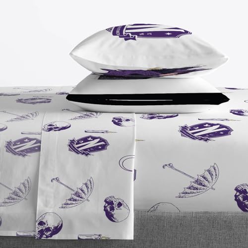 Image of Wednesday Queen Comforter Set 7 Piece Gothic Bedding for Girls, Black | Bed in a Bag, Comforter Sheets Shams Pillowcases, Official Product, Soft Microfiber, Machine Washable, Girls Gift