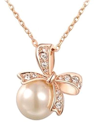 Amazon | 【ノーブランド品】パール リボン ネックレス ローズ