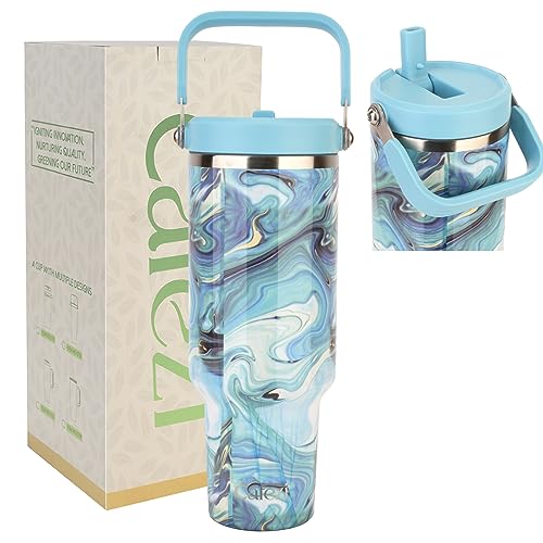 Image of 40 oz Insulated Tumbler with Top Handle and Flip Straw, Vacuum Insulated Stainless Steel Cup with Leak-Proof Lid, Sweat-Free, Fits Cup Holder, Keeps Ice Cold up to 30 Hours