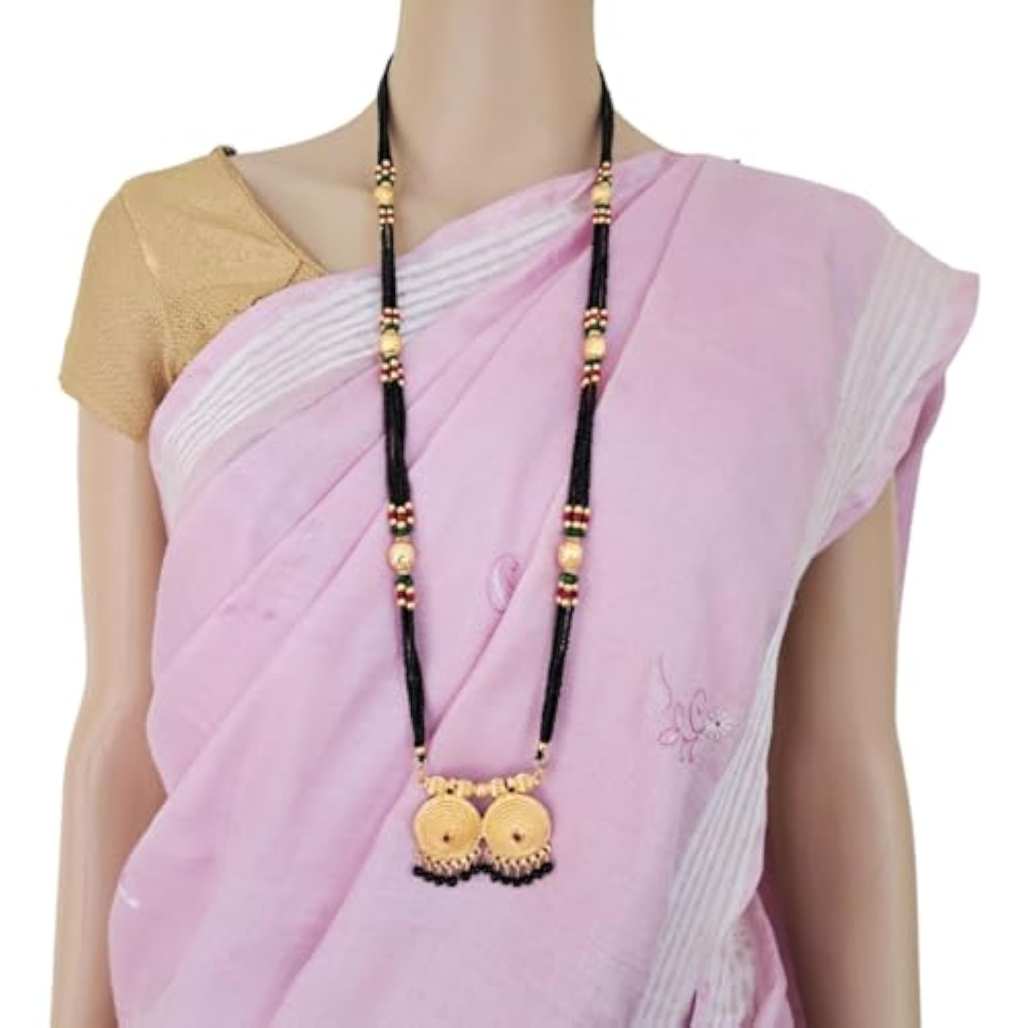 34 Inch Long Black Bead Gold Plated Maharashtrian Vati Mangalsutra