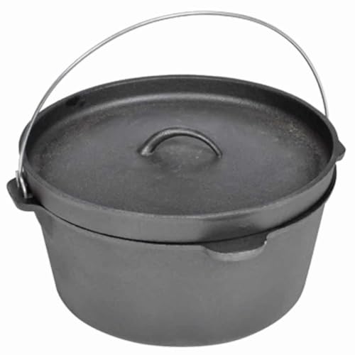 Generico Cazuela de hierro fundido para camping con tapa,Cacerolas de hierro fundido