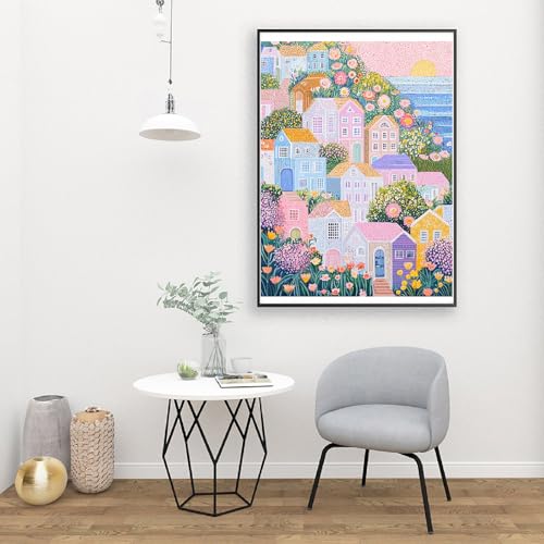 Image of Clendo DIY Paint by Numbers Kit for Adults Beginner, Seaside House Adult Paint by Number Kits on Canvas, Oil Painting Kit for Gifts Home Wall Decor 16x20 Inch(No Frame)