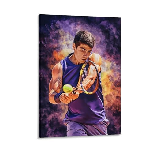 Toile Carlos Alcaraz d'Espagne tableau tennis decoration murale chambre cadre 50x75 cm