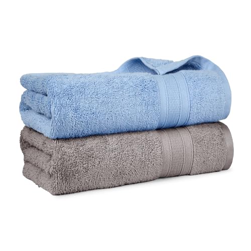 Image of MYTRIDENT Soft Comfort Air Rich 100% Cotton Towels for Bath, 500 GSM Large Size Bathroom Towels for Men /Women, 2PC Bath (69 cm x 137 cm), Charcoal and Allure