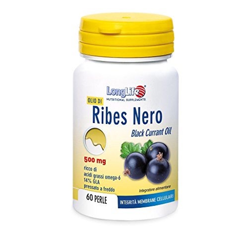 Long life - Olio di Ribes Nero 500 mg - 60 perle da 0,700 g | Pelle e capelli, pressione, trigliceridi, colesterolo