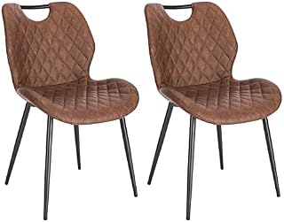 Lestarain Dining Chairs Set of 2 Bedroom Chairs Dressing Table Chairs Kitchen Chairs, Desk Chairs for Bedroom, Brown Faux Leather Dining Chairs with Metal Legs, Seat Height 51cm LCNI108001-2