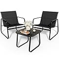 YITAHOME 3 Piece Patio Furniture Set with Bistro Chairs and Glass Table, Textilene Fabric Outdoor Conversation Furniture Set for Backyard Lawn Garden Balcony Poolside (Black)
