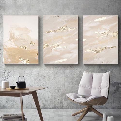 WBYZAC Cuadro Abstracto Dorado Sobre Lienzo Beige Póster Moderno Minimalista Impreso para Decoración Nórdica del Hogar Sala de Estar O Dormitorio-50 * 70cm*3pcs (Impresión sin marco)
