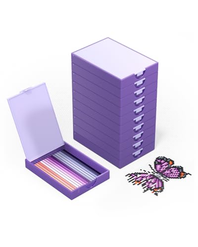 Image of CATEARED 2-in-1 Diamond Art Trays With Lids,Anti-static Diamond Art Storage Containers, Diamond Art Accessories Diamond Painting Trays with Lids & Line-Up, Box Package (Violet, 10 piece Tray Kit)