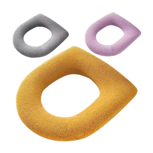 HOOTNEE Fluffy Warm Toilet Seat Cover Washable Reusable Pad Soft Comfortable for Cold Seats Easy to Use Clean 3pcs Set Gray Purple Yellow