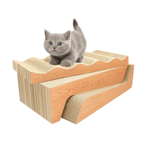RUMUUKE Cat Scratch Pad- 3 in 1 Corrugated Cardboard Cat Scratcher for Indoor Cats, Professional Cat Scratching Board for Adult Cats, Catify Cat Scratcher Pads with Catnip