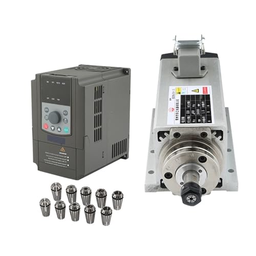 Spindle motor 1.5KW Square Air-Cooled Spindle Motor Flash + 1.5kw Inverter + 1 Set ER11 Collet Milling Machine Milling Kit(DC220V)
