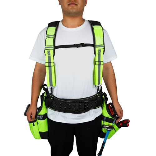 Image of MELOTOUGH Reflective Safety Tool Belt with Suspenders Tool Bag Supenders Framers Comb Apron Construction Tool Pouch Builder Heavy Duty Carpenter Suspension Rig for Electrician, Roofing