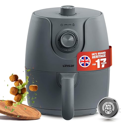 Linsar - Hot Air Fryer - 1.8L - incl. Timer and Individual Temperature Adjuster - Oil Free - More Energy Saving & Faster than Traditional Ovens - 1200 Watt (Grey)