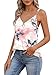 SAUKOLE Summer Tank Tops for Women V Neck Fashion Sleeveless Top Loose Fit Casual Flroal Print Shirts Blouse Lace White