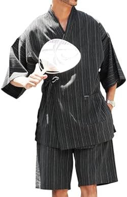 [JIGGYS SHOP] ジギーズショップ 甚平｜メンズ 上下 セット じんべい 綿100％ 和服 しじら織り 父の日 寝巻き 部屋着 夏服 お祭り 花火