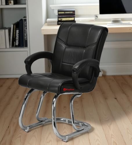 Image of Special Director Principal Office Visitor Study Chair with arm Rest and Cushioned seat Back, Chair Without Wheels, Holds Upto 125 kg (1, Black, Double Pipe Chrome Frame)