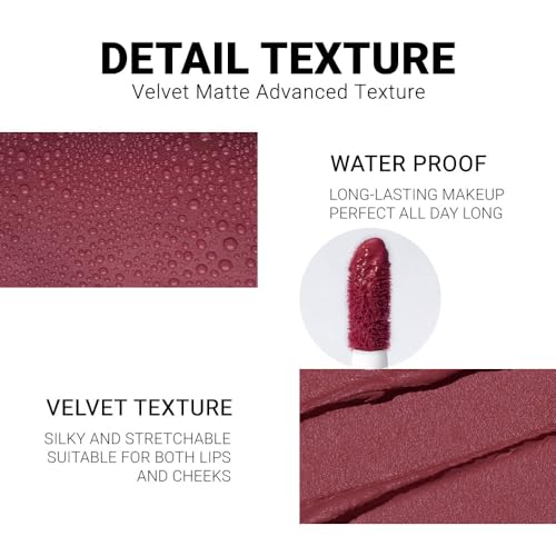 Image of evpct 6Pcs Maroon Red Silky Velvet Matte Liquid Lipstick Lip Gloss Set for Women Long Lasting 24 Hours Color Stay Lipstick labiales matte larga duracion mate 24 horas originales 10#