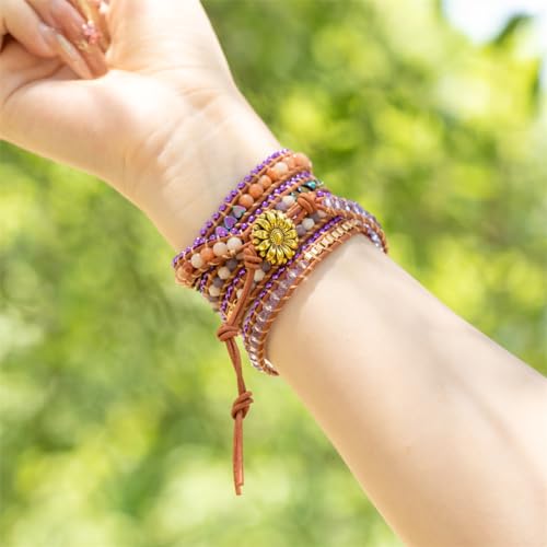 Image of YGLINE Natural Stone Beaded Healing Wax String 5 Wraps Bracelets