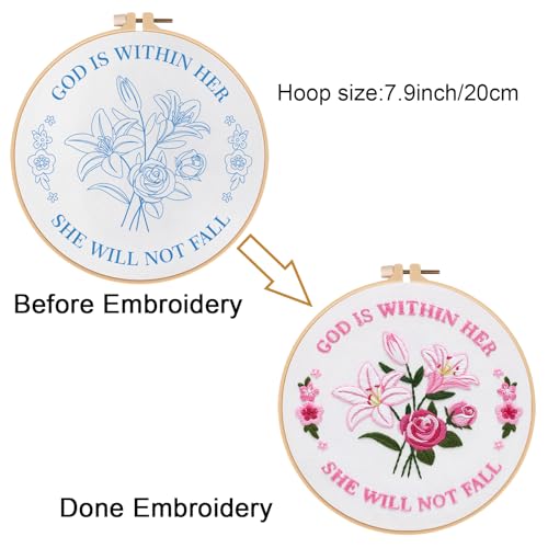 Image of Louise Maelys Embroidery Kits for Beginners,Cross Stitch Kit for Adults,DIY Needlepoint with Easter Tulip Rose Flowers Pattern