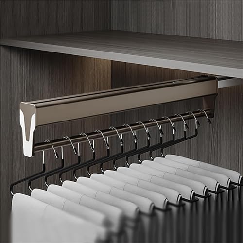 60cm Pull Out Closet Rod Valet - Brown Hanging Rail for Efficient Closet Storage & Organization, Ideal Clothes Hanger to Maximize Wardrobe Space