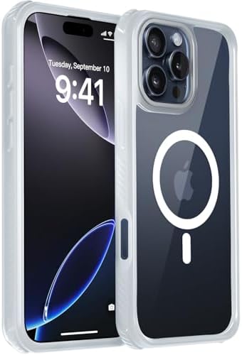 ZOYTONE Magnetic for iPhone 16 Pro Case, Compatible with MagSafe, Threaded Border Non-Slip, 4 Cornered Pro Drop Protection, Alloy Camera Frame, Mil-Grade Drop Tested, Shockproof Phone Case, Clear