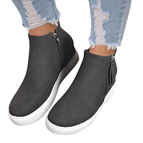 Hbeylia Wedge Platform Boots For Women Fashion Casual Leather Round Toe Chunky Bottom High Heels Ankle Booties With Side Zipper High Top Fashion Sneakers Dress Short Boots For Christmas Decoration2