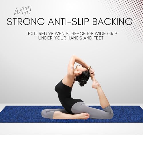 Image of Pure Cotton Yoga Mat for Women and Men, Size- 60x180 cm (2x6 feet), Handloom Woven with 6 mm Thick, Strong Anti-Slip Backing, Eco-Friendly (Blue)