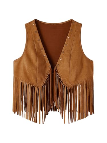Verdusa Women's Sleeveless Faux Suede Fringe Vest Jacket Western Tassel Cardigan
