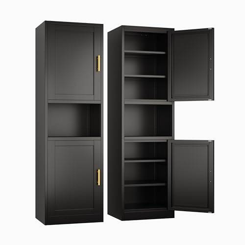 Tall Narrow Storage Cabinet 66.93″ H Tall Bathroom Cabinet Metal Pantry Cabinets, 4 Adjustable Shelves for Kitchen, Home Office, Living Room, Dinning Room (20 inches Wide Black)