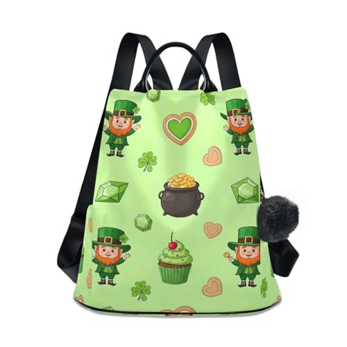 Sac à dos motif léprechauns vert pour femme avec zip sécurisé